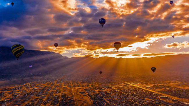 Обои картинки фото авиация, воздушные шары дирижабли, горы, долина, воздушный, шар, панорама, сша, альбукерке