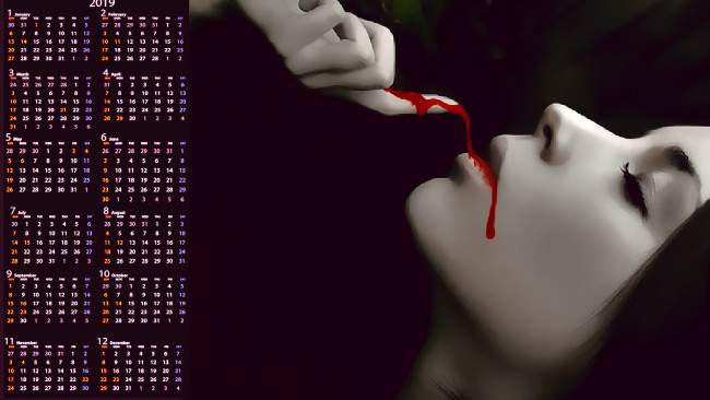 Обои картинки фото календари, фэнтези, девушка, кровь, рука, лицо