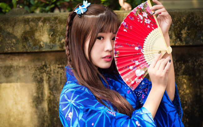 Обои картинки фото девушки, -unsort , азиатки, японка, кимоно, веер