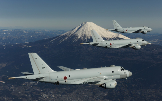 Обои картинки фото kawasaki p-1, авиация, боевые самолёты, военный, патрульный, самолет, вмс, японии, jmsdf