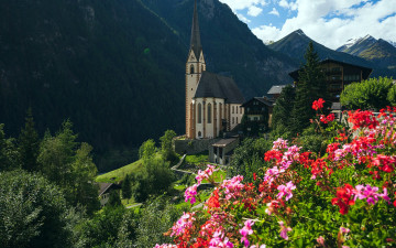 обоя austria,  mountains church heiligenblut, города, - католические соборы,  костелы,  аббатства, костел