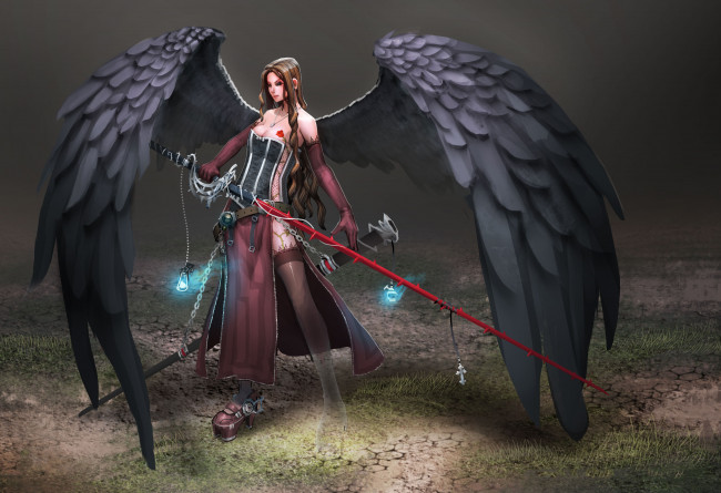 Обои картинки фото фэнтези, ангелы, девушка, фон, крылья