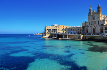 Картинка st julian`s malta города улицы площади набережные море дома побережье