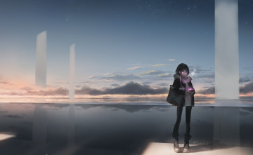 Картинка аниме headphones instrumental облака девочка