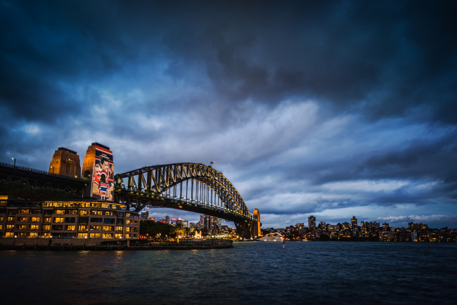 Обои картинки фото города, сидней, австралия, мост, sydney, australia, harbour, bridge, харбор-бридж, ночной, город