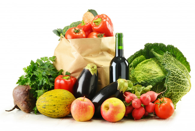 Обои картинки фото еда, фрукты, овощи, вместе, виноград, персик, томаты, помидоры