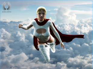 Картинка 3д+графика фантазия+ fantasy облака супермен полет плащ фон взгляд девушка