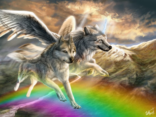 Картинка рисованное животные +сказочные +мифические полет крылья собаки