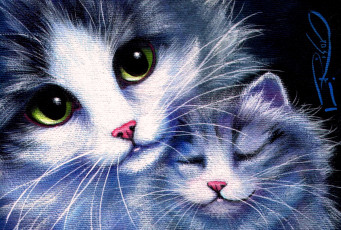 Картинка рисованное животные +коты мел взгляд кошка котенок