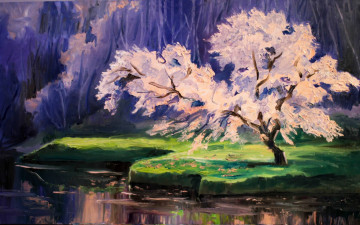 Картинка рисованное живопись люба дикер дикарева цветущая сакура