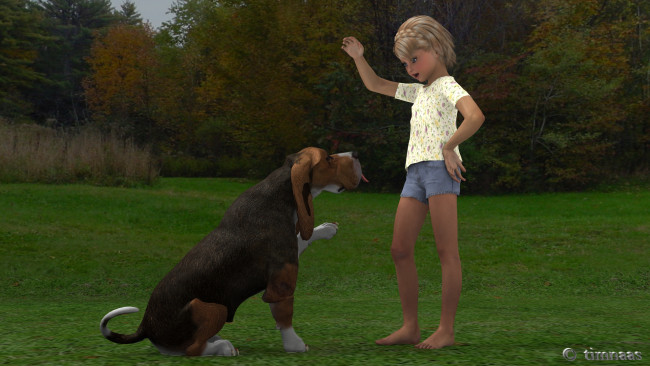 Обои картинки фото 3д графика, люди , people, собака, игра, девочка