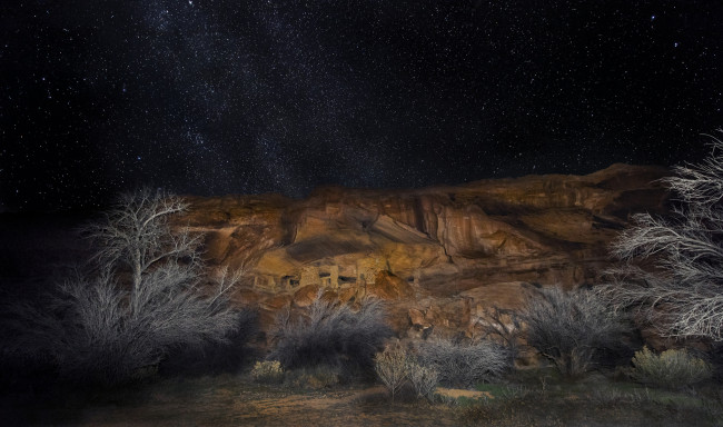 Обои картинки фото природа, горы, звезды, скалы, ночь