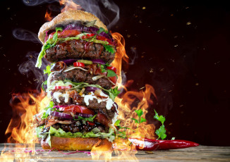 Картинка еда бутерброды +гамбургеры +канапе гамбургер пылающий
