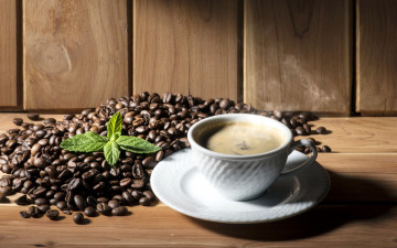 Картинка еда кофе +кофейные+зёрна напиток мята зерна