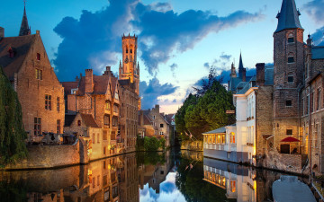 Картинка города брюгге+ бельгия канал дома