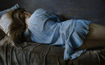 Картинка serge+marshennikov-women+sleeping рисованное живопись девушка кровать платье сон