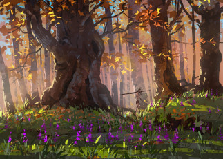 Картинка рисованное природа лес цветы человек