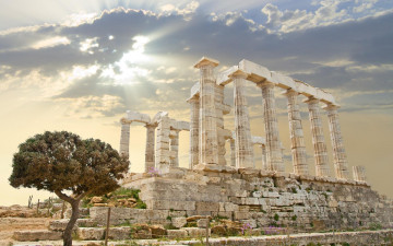 Картинка города афины+ греция развалины дерево облака