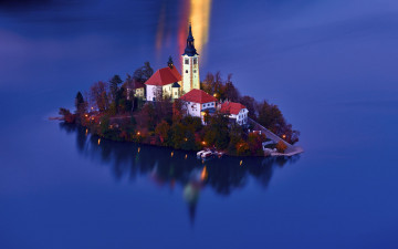 Картинка города блед+ словения горы озеро остров церковь