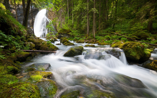 Обои картинки фото природа, водопады, berchtesgaden, germany, лес, река, деревья, камни