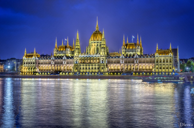 Обои картинки фото города, будапешт, венгрия, ночь, парламент, отражение