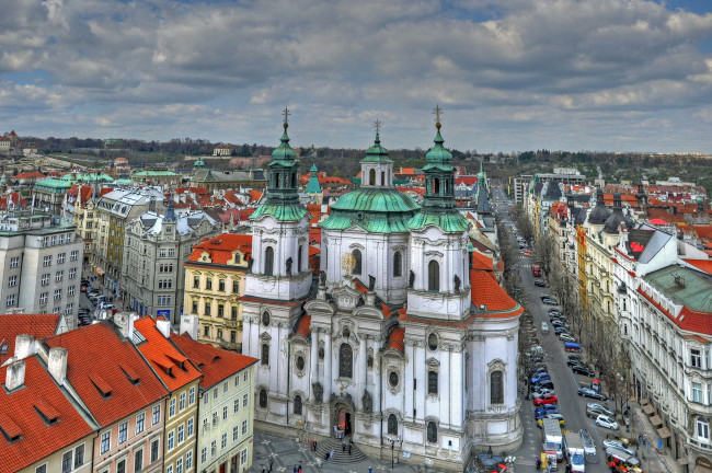 Обои картинки фото города, прага, Чехия, улицы, церковь, панорама