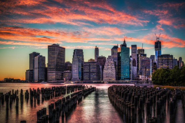 Обои картинки фото города, нью, йорк, сша, небоскребы, закат
