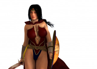 Картинка 3д+графика фантазия+ fantasy взгляд девушка супермен щит меч фон
