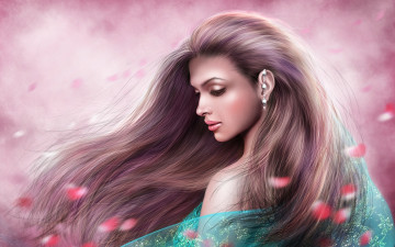 Картинка рисованное люди лепестки настроение серьга волосы профиль девушка