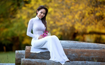 Картинка девушки -unsort+ азиатки платье брюнетка модель весна девушка белое азиатка
