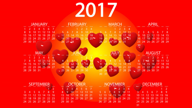 Обои картинки фото календари, рисованные,  векторная графика, цифры, фон, дизайн, красный, желтый, сердца, вектор, новый, год, графика