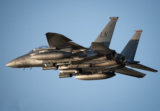 Обои картинки фото f-15e, авиация, боевые самолёты, ввс