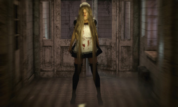 Картинка 3д+графика ужас+ horror девушка фон взгляд нож