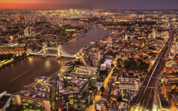 Картинка города лондон+ великобритания панорама вечер огни