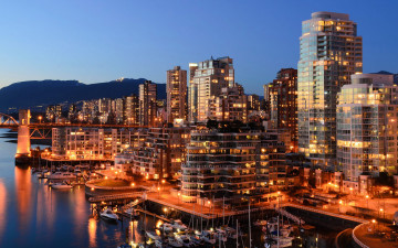 Картинка города ванкувер+ канада небоскребы ночь огни