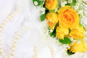 обоя цветы, розы, ожерелье, жёлтые