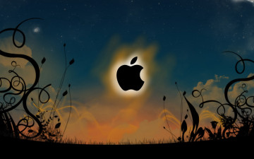Картинка компьютеры apple логотип ночь яблоко