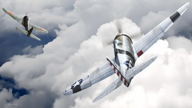 Обои картинки фото рисованные, авиация, p-47, самолет, небо