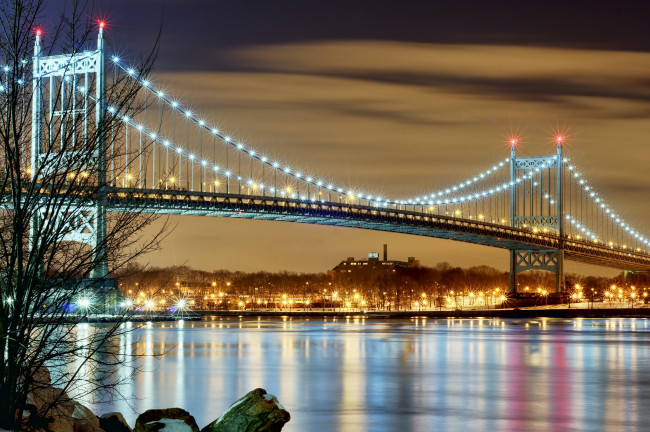 Обои картинки фото new, york, city, города, нью, йорк, сша, мост, nyc, ночной, город, огни