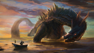 Картинка фэнтези драконы рыбалка лодка