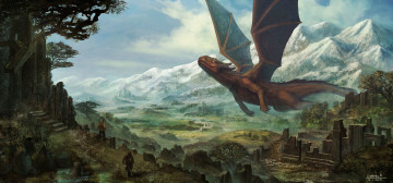 Картинка фэнтези драконы развалины люди дракон горы мир иной