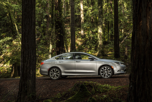 Обои картинки фото 2015 chrysler 200 sedan, автомобили, chrysler, лес, сбоку, серебристый
