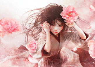 Картинка аниме unknown +другое юката цветы enta shiho арт девушка