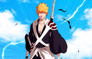 Картинка аниме bleach взгляд меч блондин shinigami парень