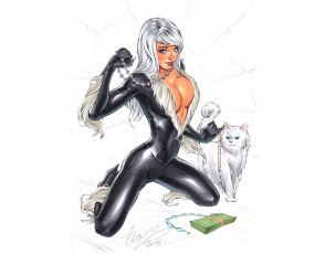 Картинка рисованное комиксы взгляд кот униформа фон девушка