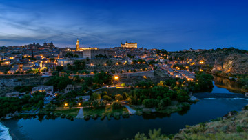 Картинка города толедо+ испания вечер здания архитектура замок город толедо река панорама toledo spain