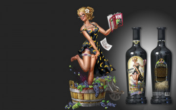 Картинка рисованное люди фон улыбка девушка вино виноград