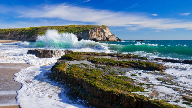 Обои картинки фото природа, побережье, море, скалы, пейзаж, волны
