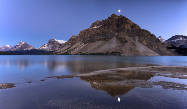 Обои картинки фото природа, реки, озера, альберта, канада, гора, озеро, луна