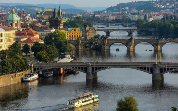 Картинка города прага+ Чехия мосты панорама река влтава
